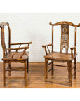 Pair of Chinese Qing Dynasty 19th Century Yoke Back Armchairs with Rattan Seats-4. Asian & Chinese Furniture, Art, Antiques, Vintage Home Décor for sale at FEA Home