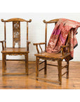 Pair of Chinese Qing Dynasty 19th Century Yoke Back Armchairs with Rattan Seats-3. Asian & Chinese Furniture, Art, Antiques, Vintage Home Décor for sale at FEA Home