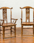 Pair of Chinese Qing Dynasty 19th Century Yoke Back Armchairs with Rattan Seats-2. Asian & Chinese Furniture, Art, Antiques, Vintage Home Décor for sale at FEA Home