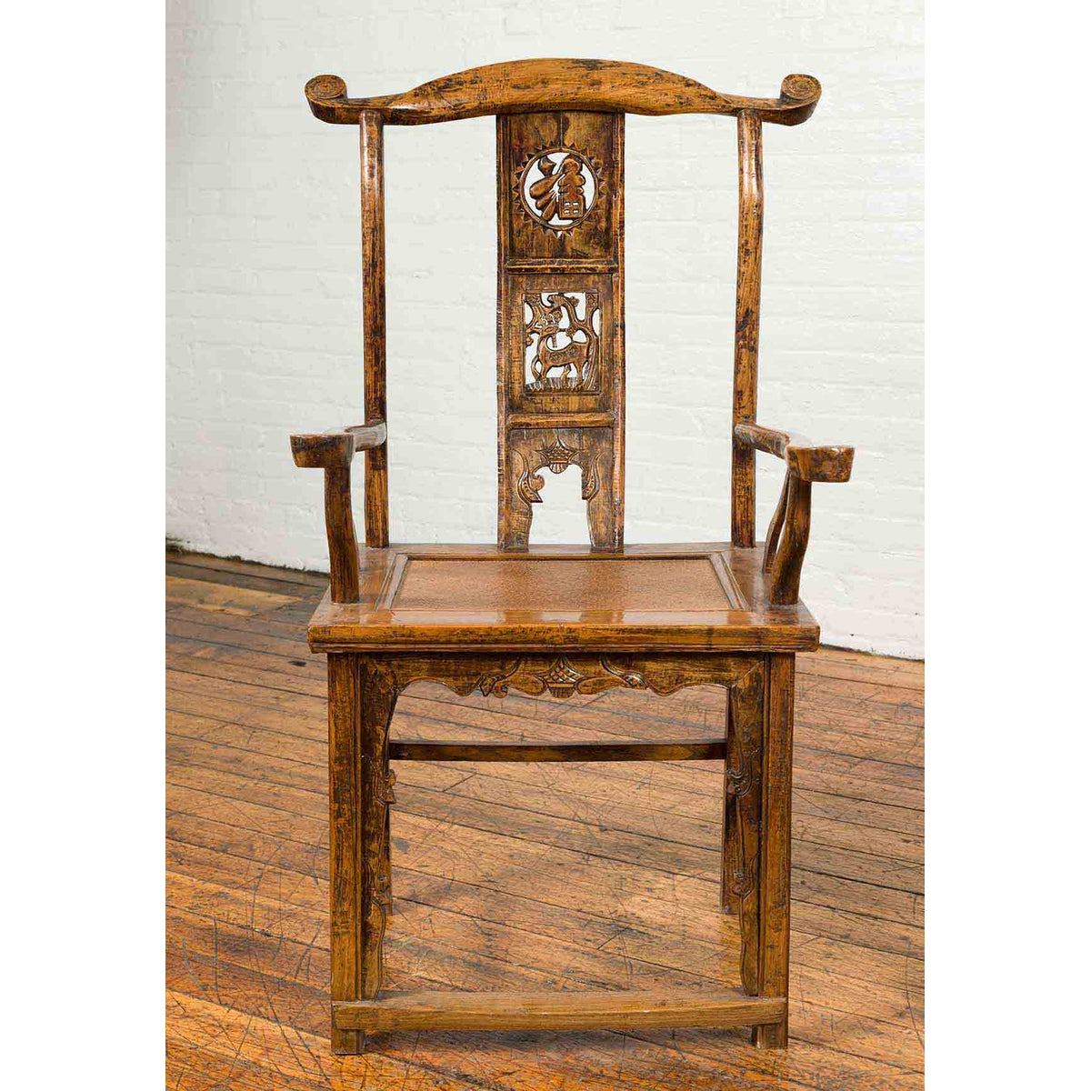 Pair of Chinese Qing Dynasty 19th Century Yoke Back Armchairs with Rattan Seats-13. Asian & Chinese Furniture, Art, Antiques, Vintage Home Décor for sale at FEA Home