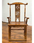 Pair of Chinese Qing Dynasty 19th Century Yoke Back Armchairs with Rattan Seats-13. Asian & Chinese Furniture, Art, Antiques, Vintage Home Décor for sale at FEA Home