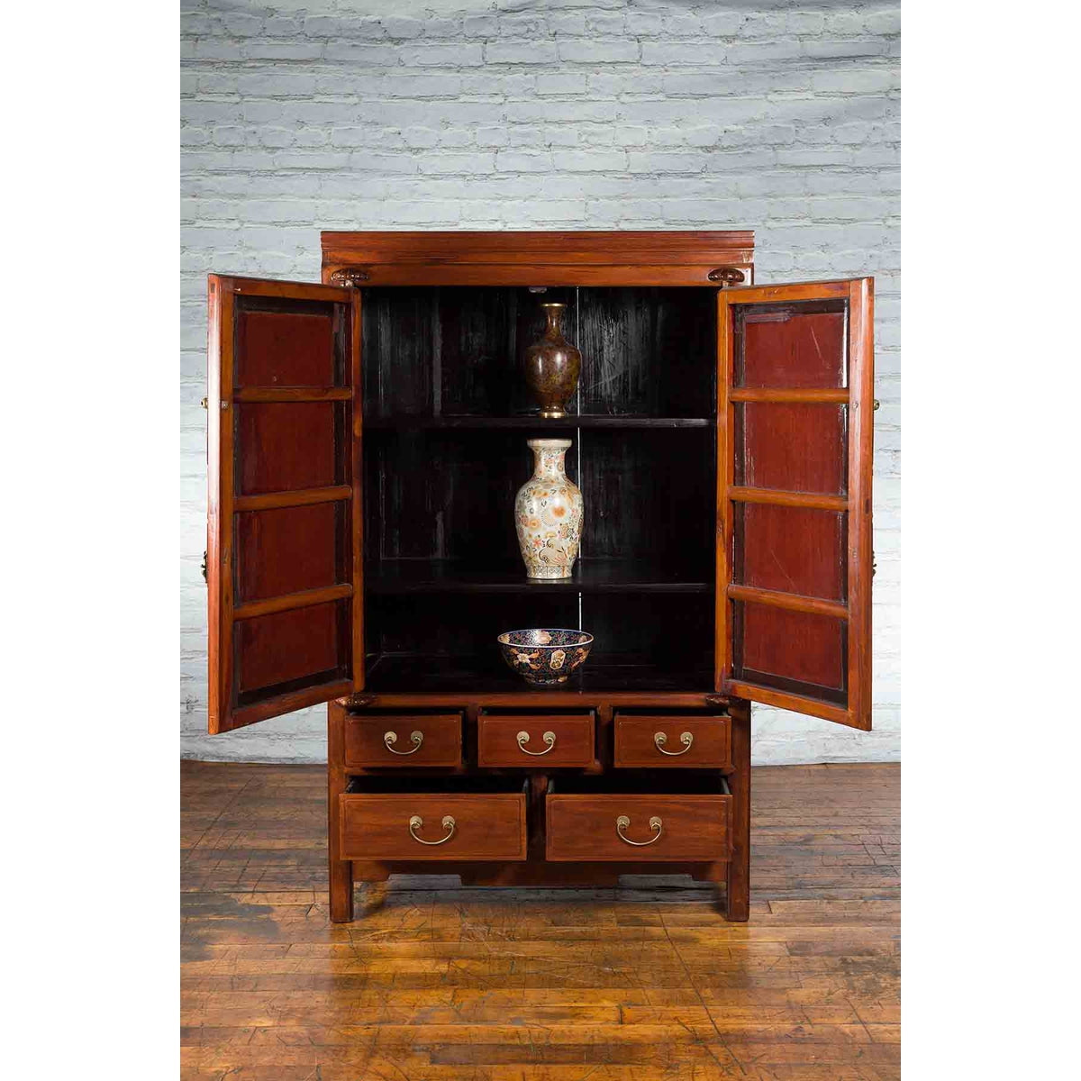 Chinese Two-Toned Cabinet with Doors and Five Drawers from the 20th Century-3. Asian & Chinese Furniture, Art, Antiques, Vintage Home Décor for sale at FEA Home