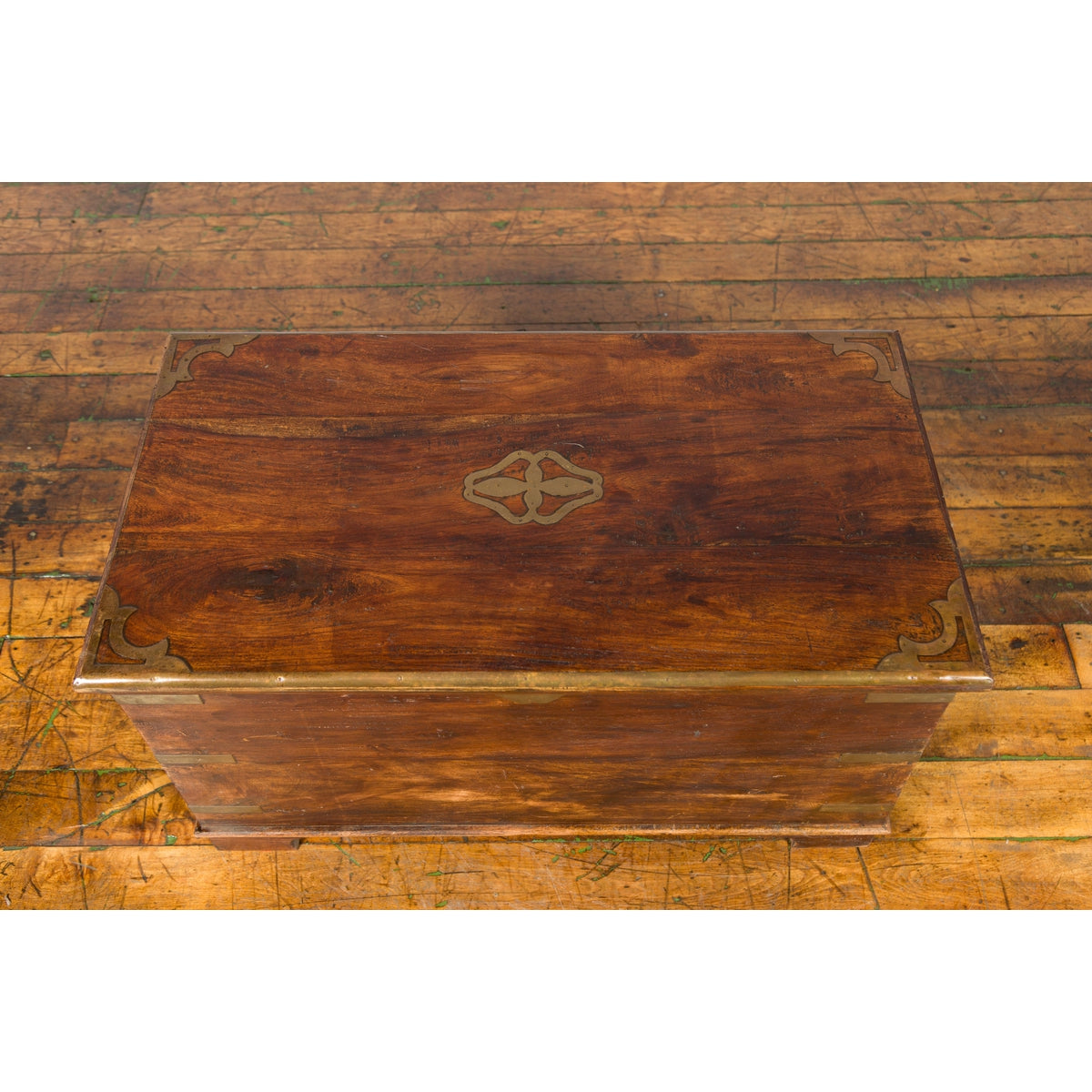 Indian 19th Century Wooden Trunk with Brass Inlay and Bracket Feet-11. Asian & Chinese Furniture, Art, Antiques, Vintage Home Décor for sale at FEA Home
