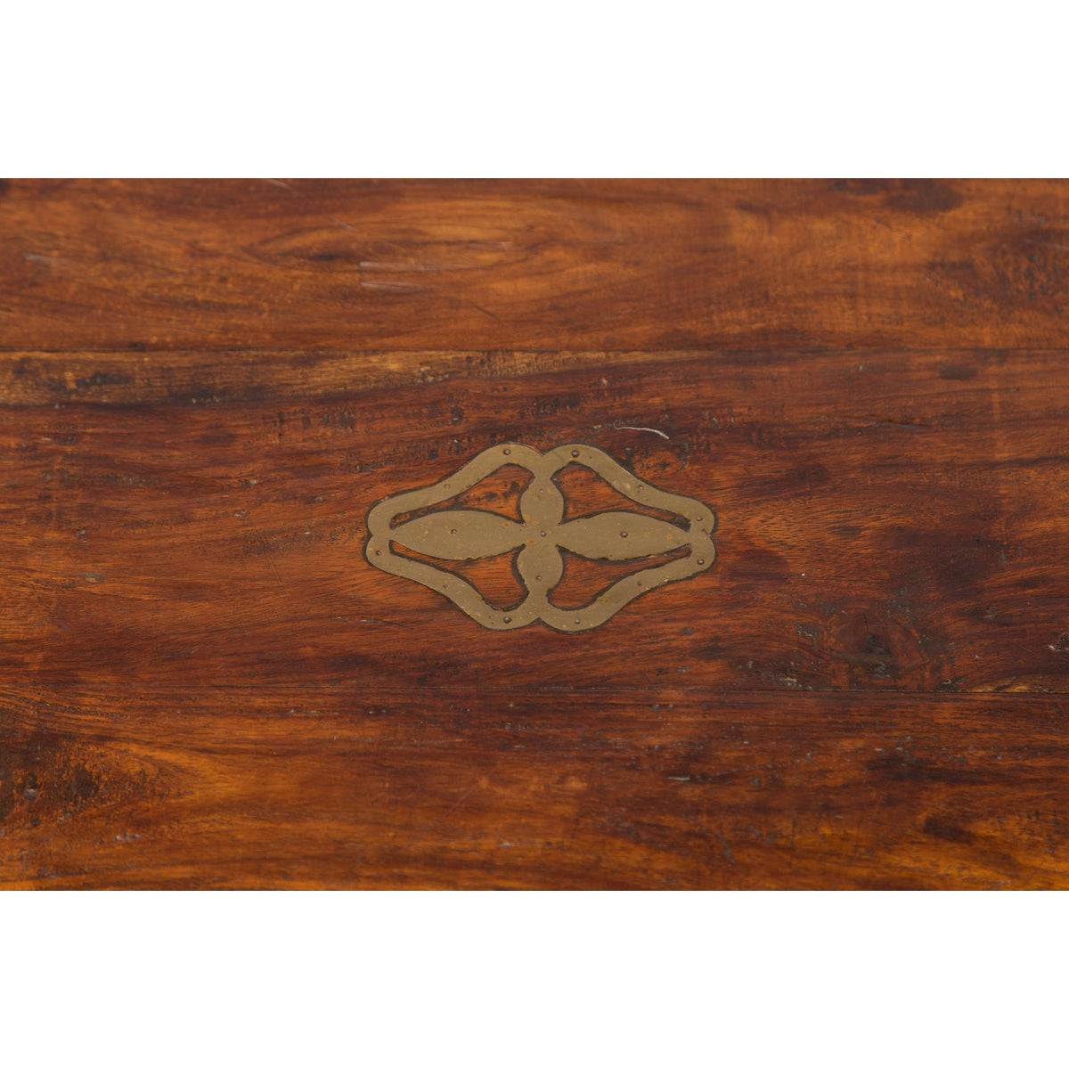 Indian 19th Century Wooden Trunk with Brass Inlay and Bracket Feet-12. Asian & Chinese Furniture, Art, Antiques, Vintage Home Décor for sale at FEA Home