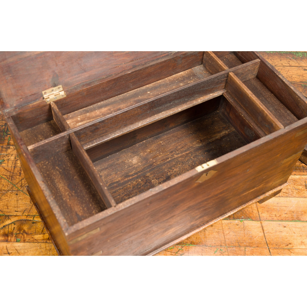 Indian 19th Century Wooden Trunk with Brass Inlay and Bracket Feet-4. Asian & Chinese Furniture, Art, Antiques, Vintage Home Décor for sale at FEA Home