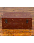 Vintage Chinese Red Blanket Chest with Gold Details and Calligraphy Motifs-14. Asian & Chinese Furniture, Art, Antiques, Vintage Home Décor for sale at FEA Home