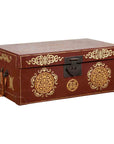 Vintage Chinese Red Blanket Chest with Gold Details and Calligraphy Motifs-1. Asian & Chinese Furniture, Art, Antiques, Vintage Home Décor for sale at FEA Home