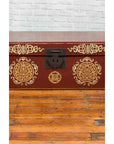 Vintage Chinese Red Blanket Chest with Gold Details and Calligraphy Motifs-8. Asian & Chinese Furniture, Art, Antiques, Vintage Home Décor for sale at FEA Home