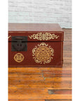 Vintage Chinese Red Blanket Chest with Gold Details and Calligraphy Motifs-9. Asian & Chinese Furniture, Art, Antiques, Vintage Home Décor for sale at FEA Home