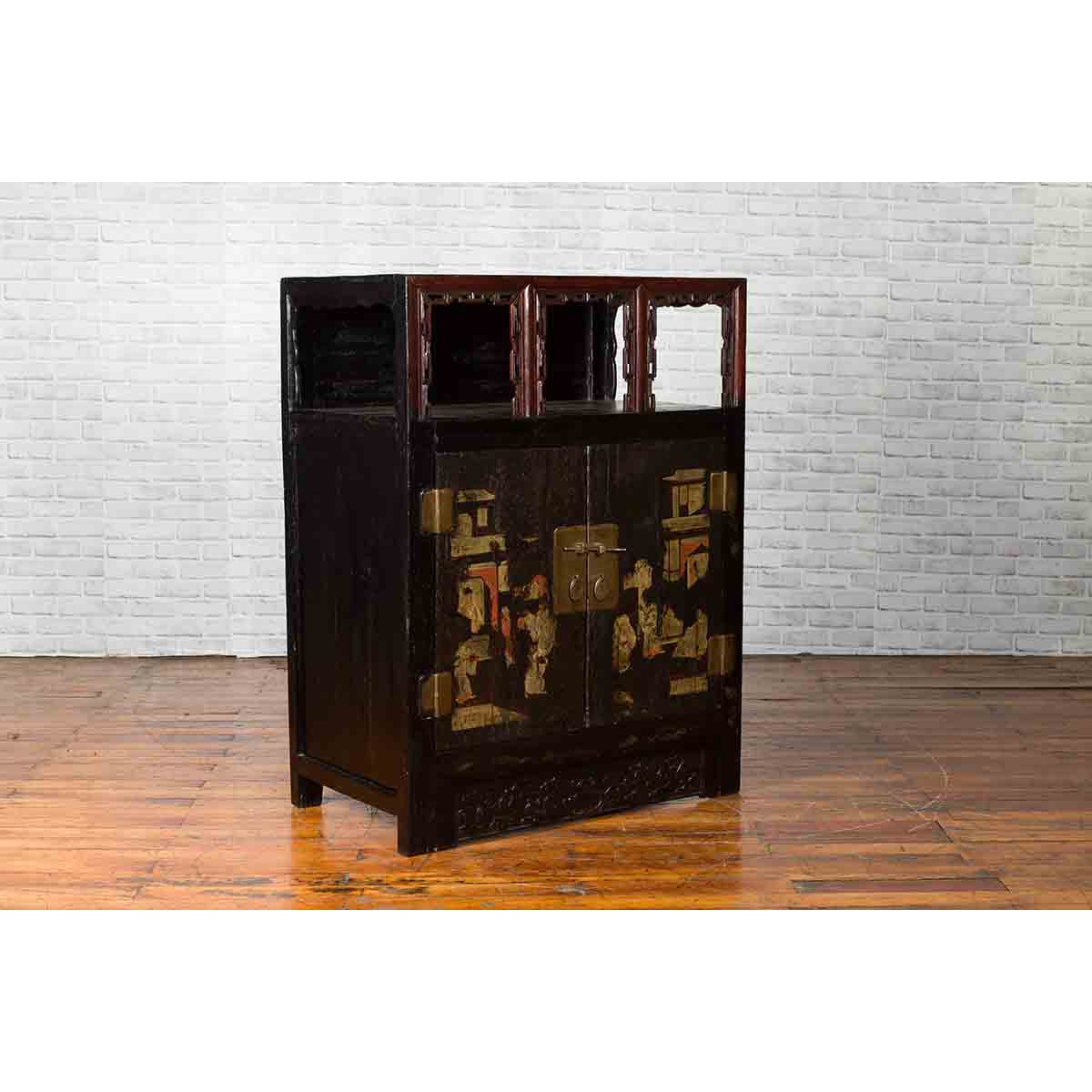 Chinese Qing Dynasty Period 19th Century Cabinet with Original Brown Lacquer-4. Asian & Chinese Furniture, Art, Antiques, Vintage Home Décor for sale at FEA Home