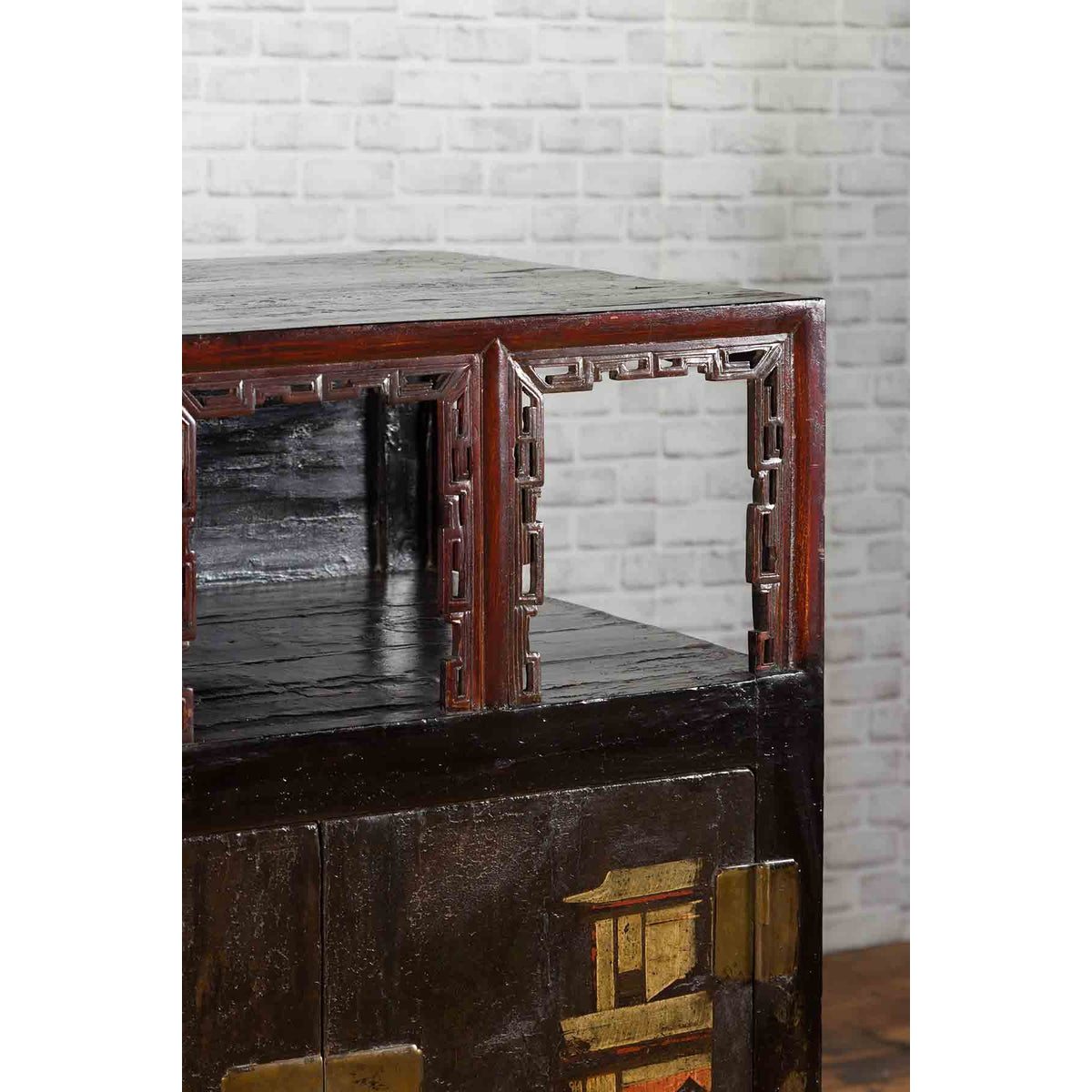 Chinese Qing Dynasty Period 19th Century Cabinet with Original Brown Lacquer-11. Asian & Chinese Furniture, Art, Antiques, Vintage Home Décor for sale at FEA Home