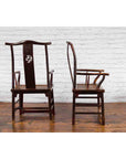 Pair of Chinese Qing Dynasty 19th Century Yoke Back Armchairs with Rattan Seats-7. Asian & Chinese Furniture, Art, Antiques, Vintage Home Décor for sale at FEA Home