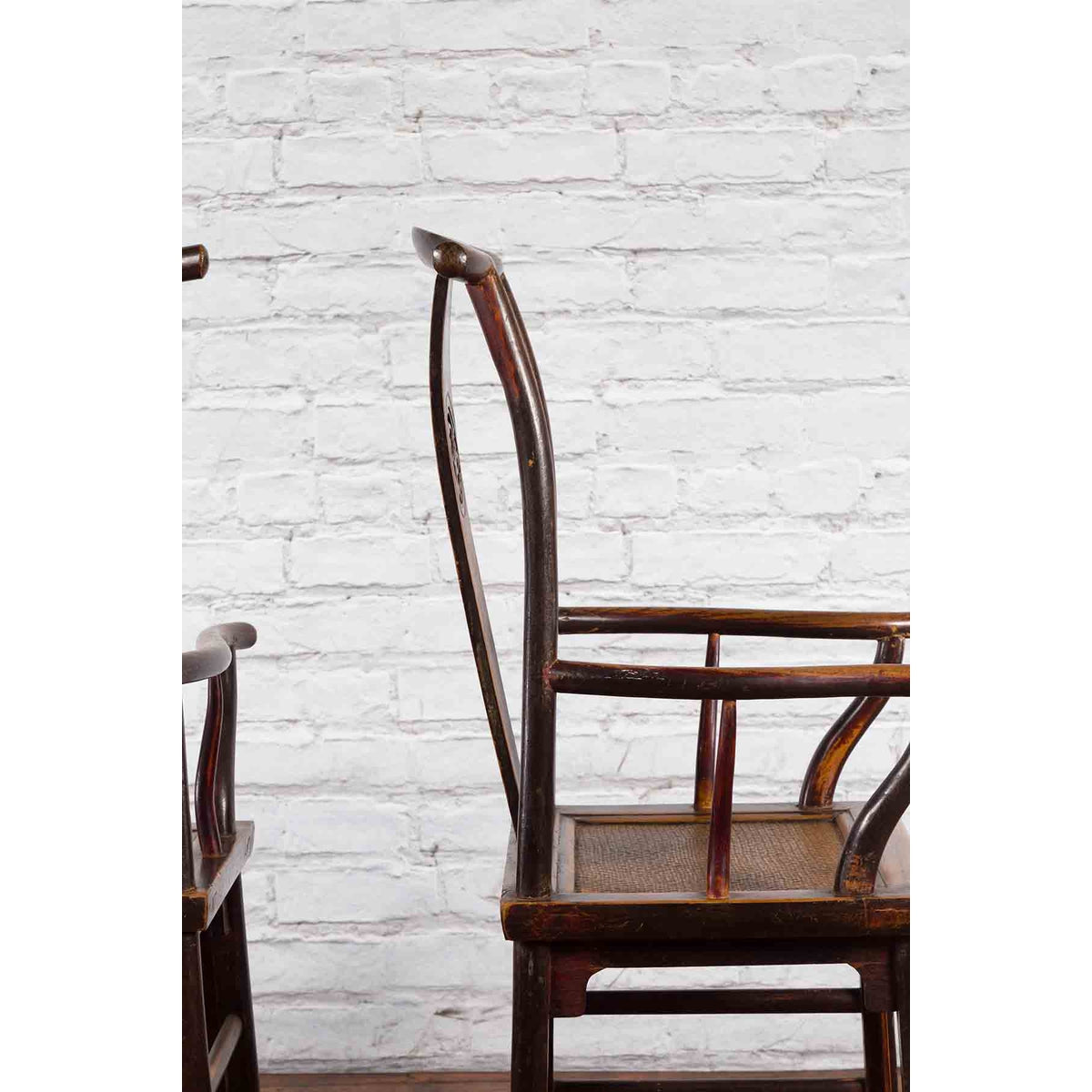 Pair of Chinese Qing Dynasty 19th Century Yoke Back Armchairs with Rattan Seats-8. Asian & Chinese Furniture, Art, Antiques, Vintage Home Décor for sale at FEA Home