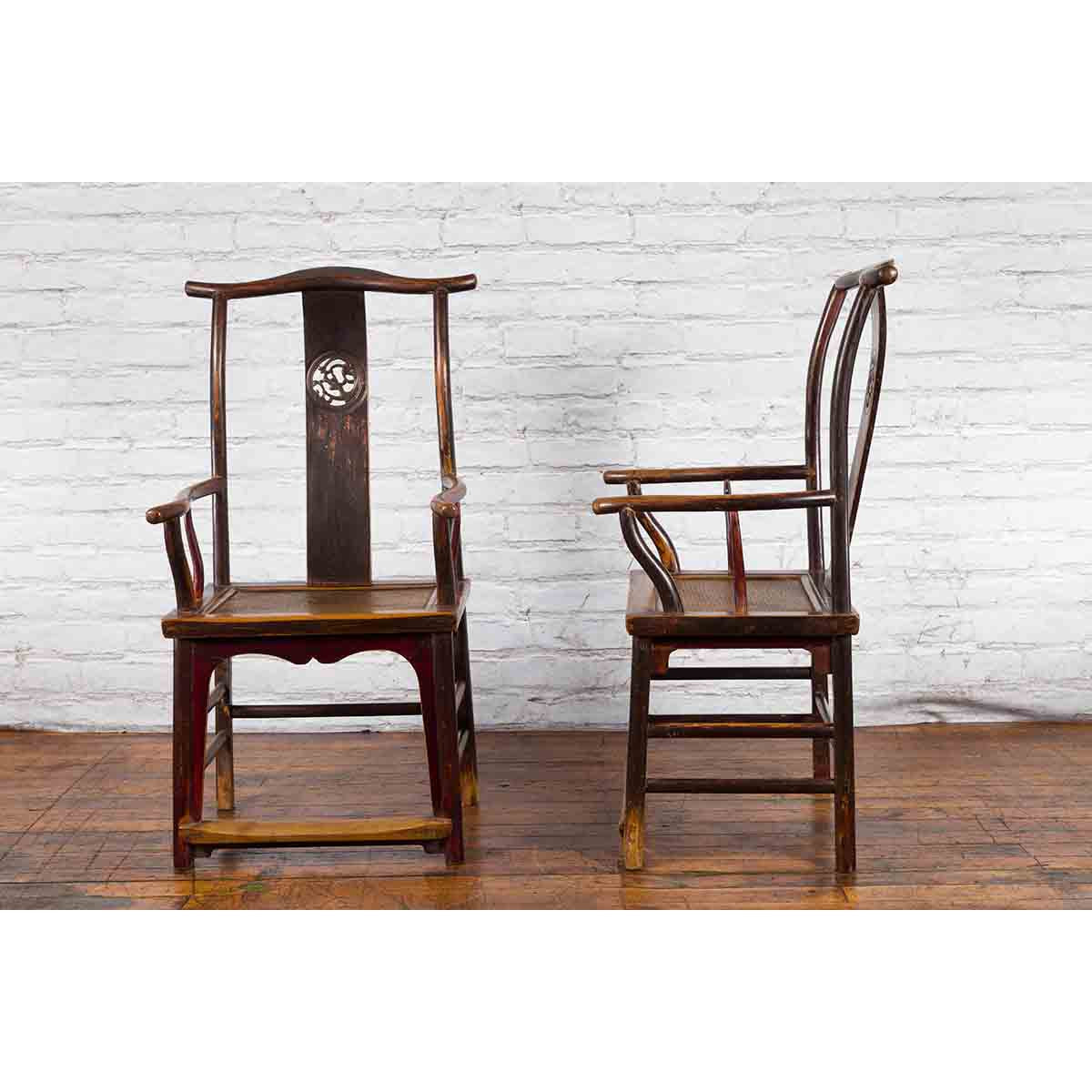 Pair of Chinese Qing Dynasty 19th Century Yoke Back Armchairs with Rattan Seats-10. Asian & Chinese Furniture, Art, Antiques, Vintage Home Décor for sale at FEA Home