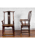 Pair of Chinese Qing Dynasty 19th Century Yoke Back Armchairs with Rattan Seats-10. Asian & Chinese Furniture, Art, Antiques, Vintage Home Décor for sale at FEA Home