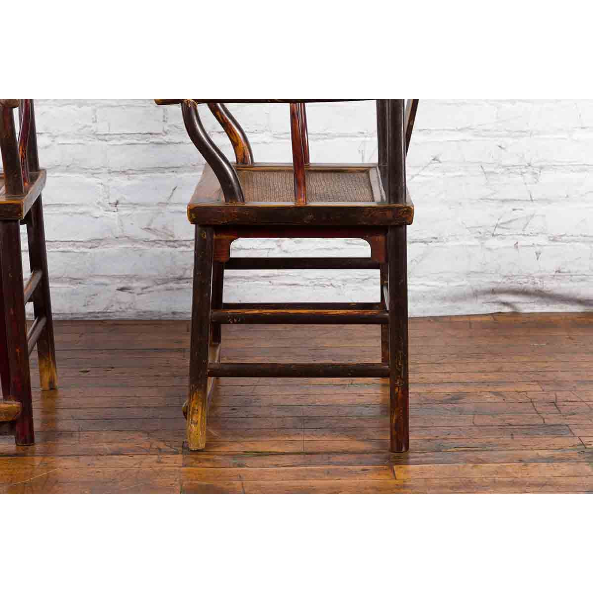 Pair of Chinese Qing Dynasty 19th Century Yoke Back Armchairs with Rattan Seats-11. Asian & Chinese Furniture, Art, Antiques, Vintage Home Décor for sale at FEA Home