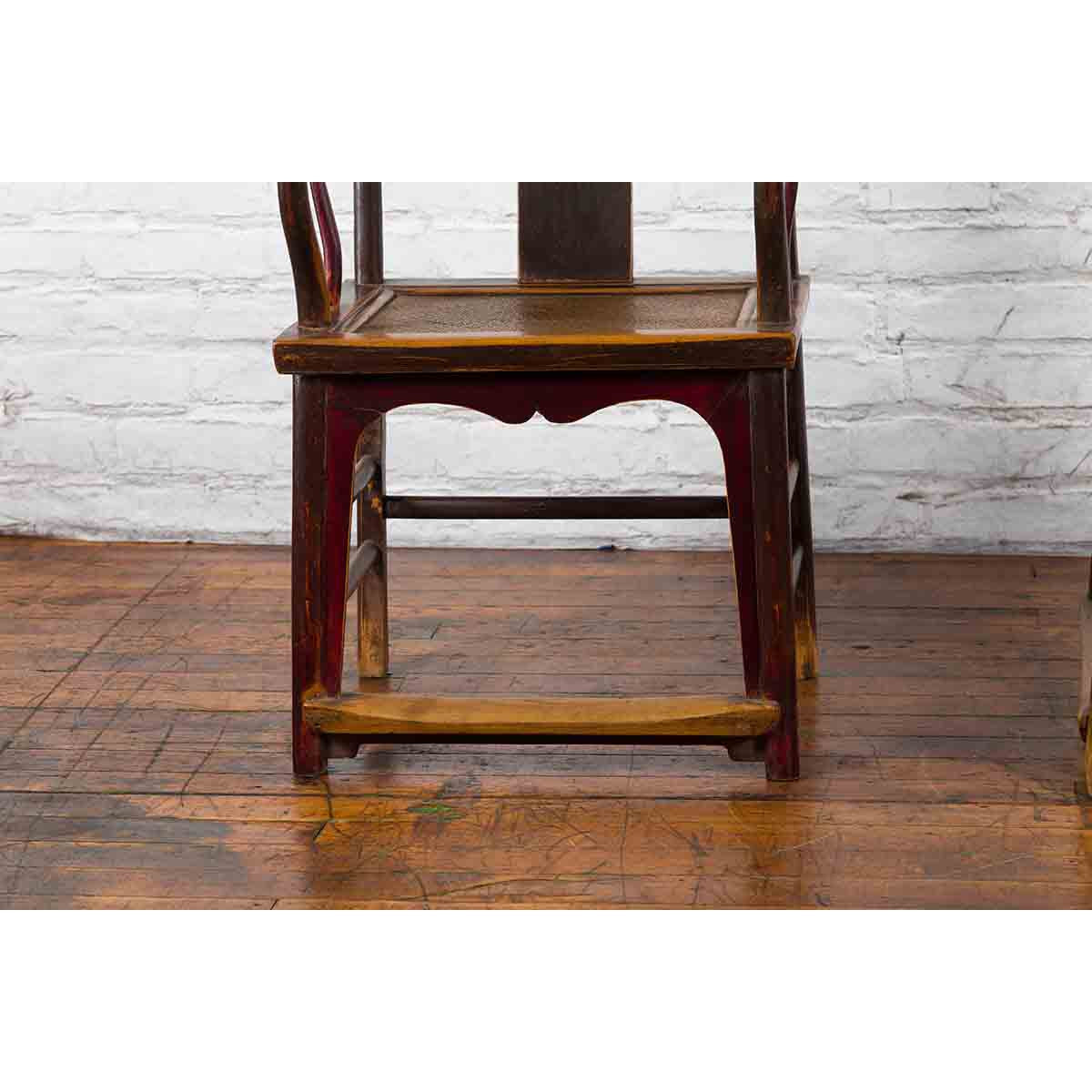 Pair of Chinese Qing Dynasty 19th Century Yoke Back Armchairs with Rattan Seats-12. Asian & Chinese Furniture, Art, Antiques, Vintage Home Décor for sale at FEA Home