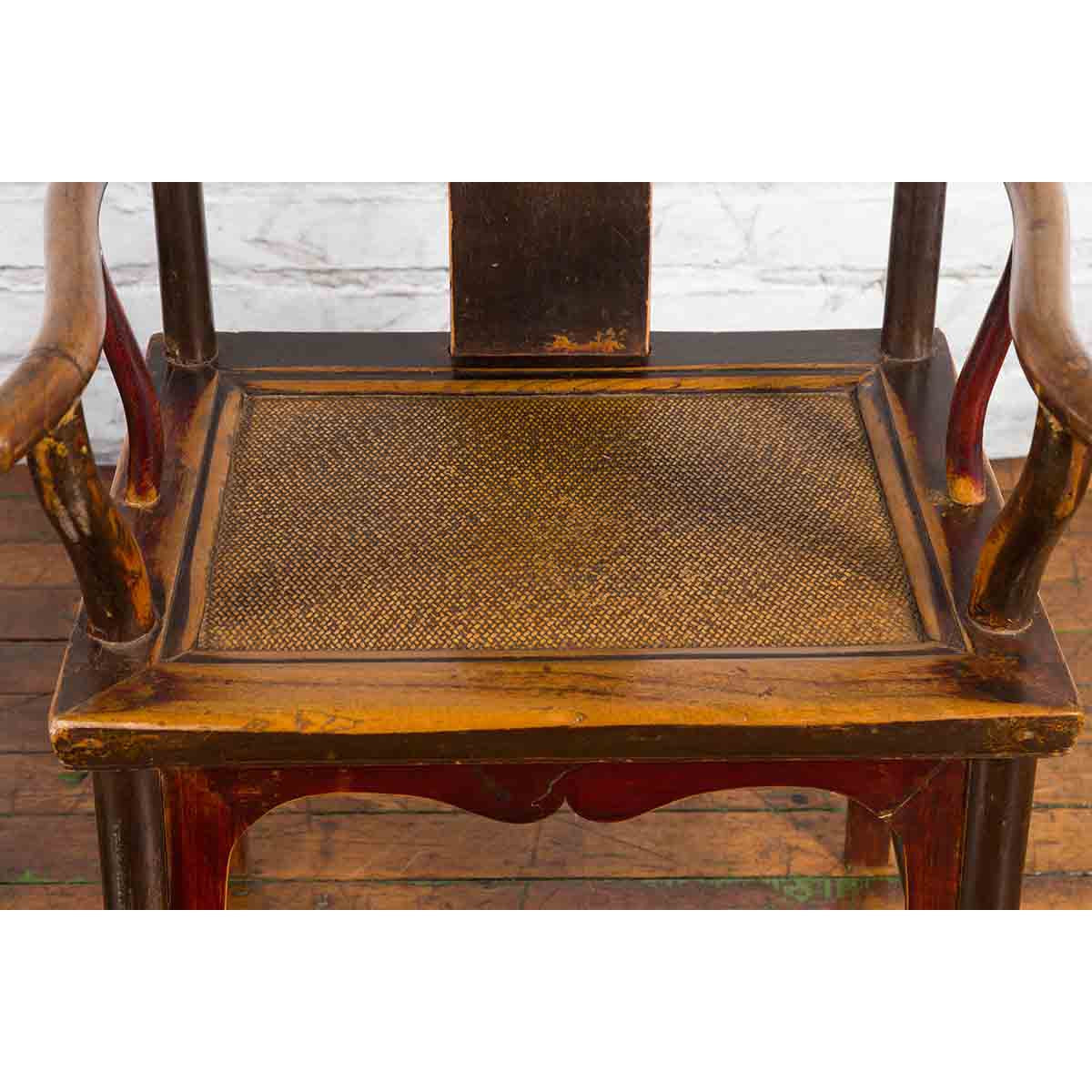 Pair of Chinese Qing Dynasty 19th Century Yoke Back Armchairs with Rattan Seats-17. Asian & Chinese Furniture, Art, Antiques, Vintage Home Décor for sale at FEA Home