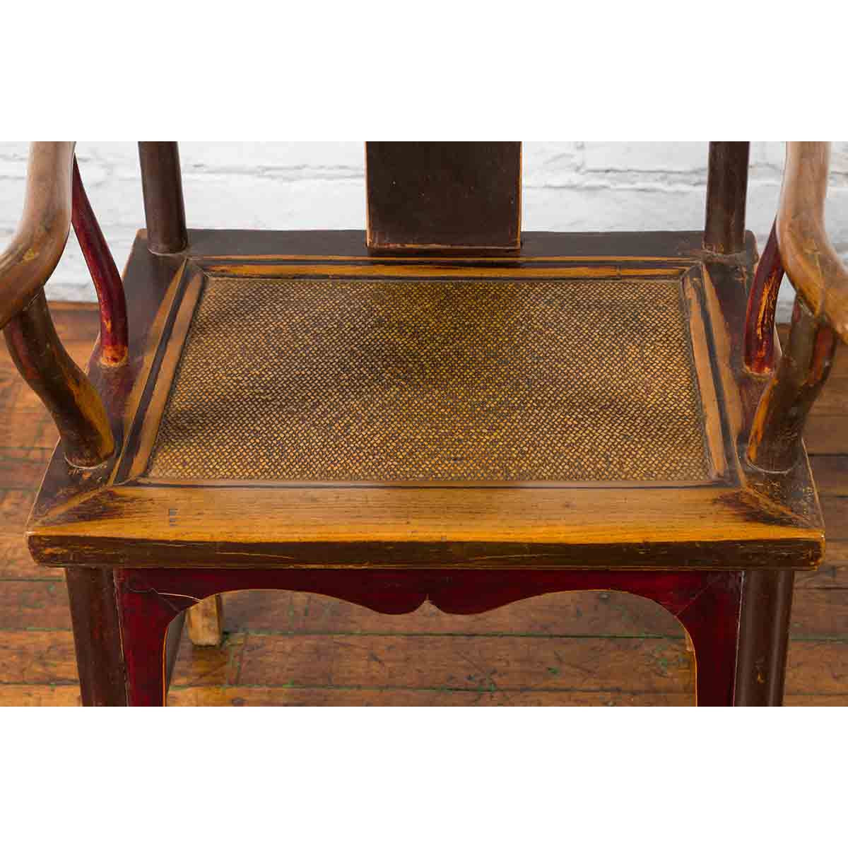 Pair of Chinese Qing Dynasty 19th Century Yoke Back Armchairs with Rattan Seats-18. Asian & Chinese Furniture, Art, Antiques, Vintage Home Décor for sale at FEA Home