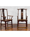 Pair of Chinese Qing Dynasty 19th Century Yoke Back Armchairs with Rattan Seats-2. Asian & Chinese Furniture, Art, Antiques, Vintage Home Décor for sale at FEA Home