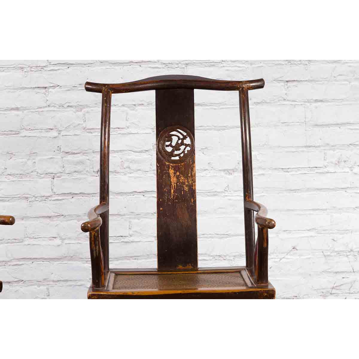 Pair of Chinese Qing Dynasty 19th Century Yoke Back Armchairs with Rattan Seats-13. Asian & Chinese Furniture, Art, Antiques, Vintage Home Décor for sale at FEA Home