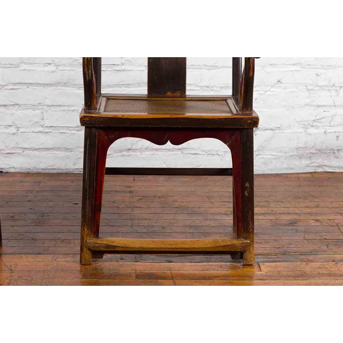 Pair of Chinese Qing Dynasty 19th Century Yoke Back Armchairs with Rattan Seats-3. Asian & Chinese Furniture, Art, Antiques, Vintage Home Décor for sale at FEA Home