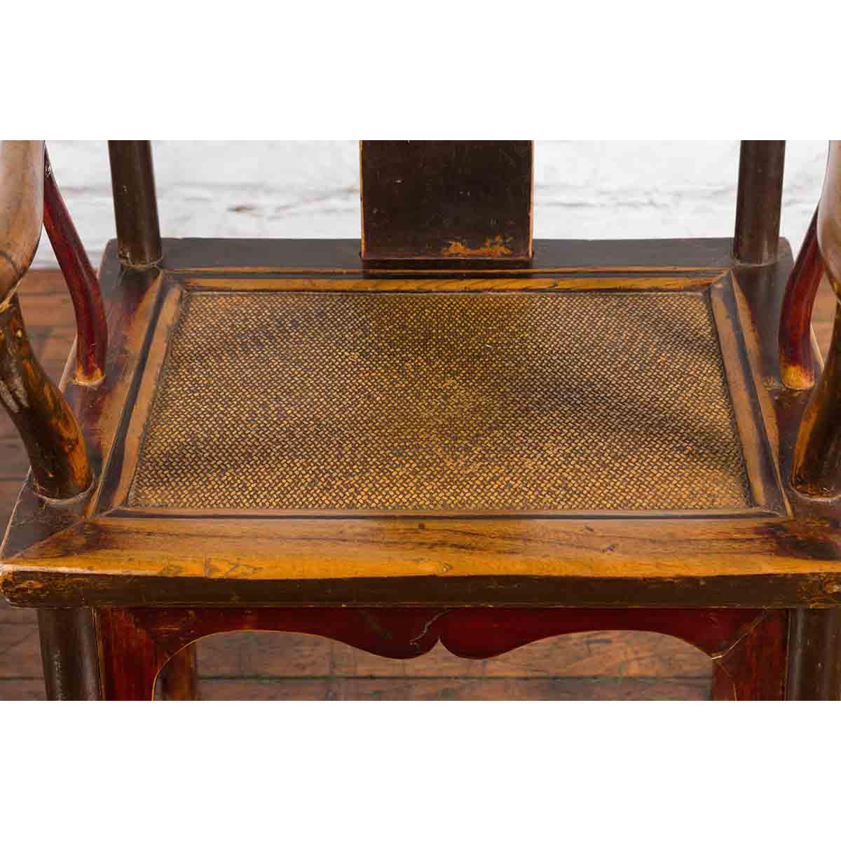 Pair of Chinese Qing Dynasty 19th Century Yoke Back Armchairs with Rattan Seats-4. Asian & Chinese Furniture, Art, Antiques, Vintage Home Décor for sale at FEA Home