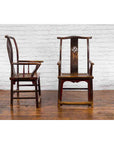 Pair of Chinese Qing Dynasty 19th Century Yoke Back Armchairs with Rattan Seats-5. Asian & Chinese Furniture, Art, Antiques, Vintage Home Décor for sale at FEA Home