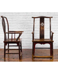 Pair of Chinese Qing Dynasty 19th Century Yoke Back Armchairs with Rattan Seats-6. Asian & Chinese Furniture, Art, Antiques, Vintage Home Décor for sale at FEA Home