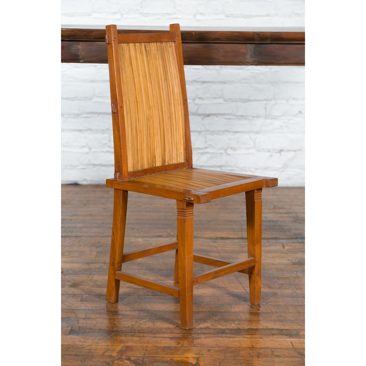 Rustic Javanese Vintage Wooden Side Chair with Slatted Bamboo Back and Seat-11. Asian & Chinese Furniture, Art, Antiques, Vintage Home Décor for sale at FEA Home