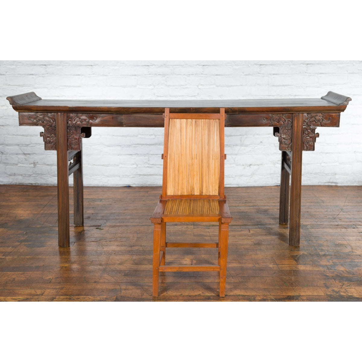 Rustic Javanese Vintage Wooden Side Chair with Slatted Bamboo Back and Seat-2. Asian & Chinese Furniture, Art, Antiques, Vintage Home Décor for sale at FEA Home