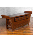 Chinese Elm Three-Drawer Kang Cabinet with Everted Flanges and Carved Spandrels-5. Asian & Chinese Furniture, Art, Antiques, Vintage Home Décor for sale at FEA Home