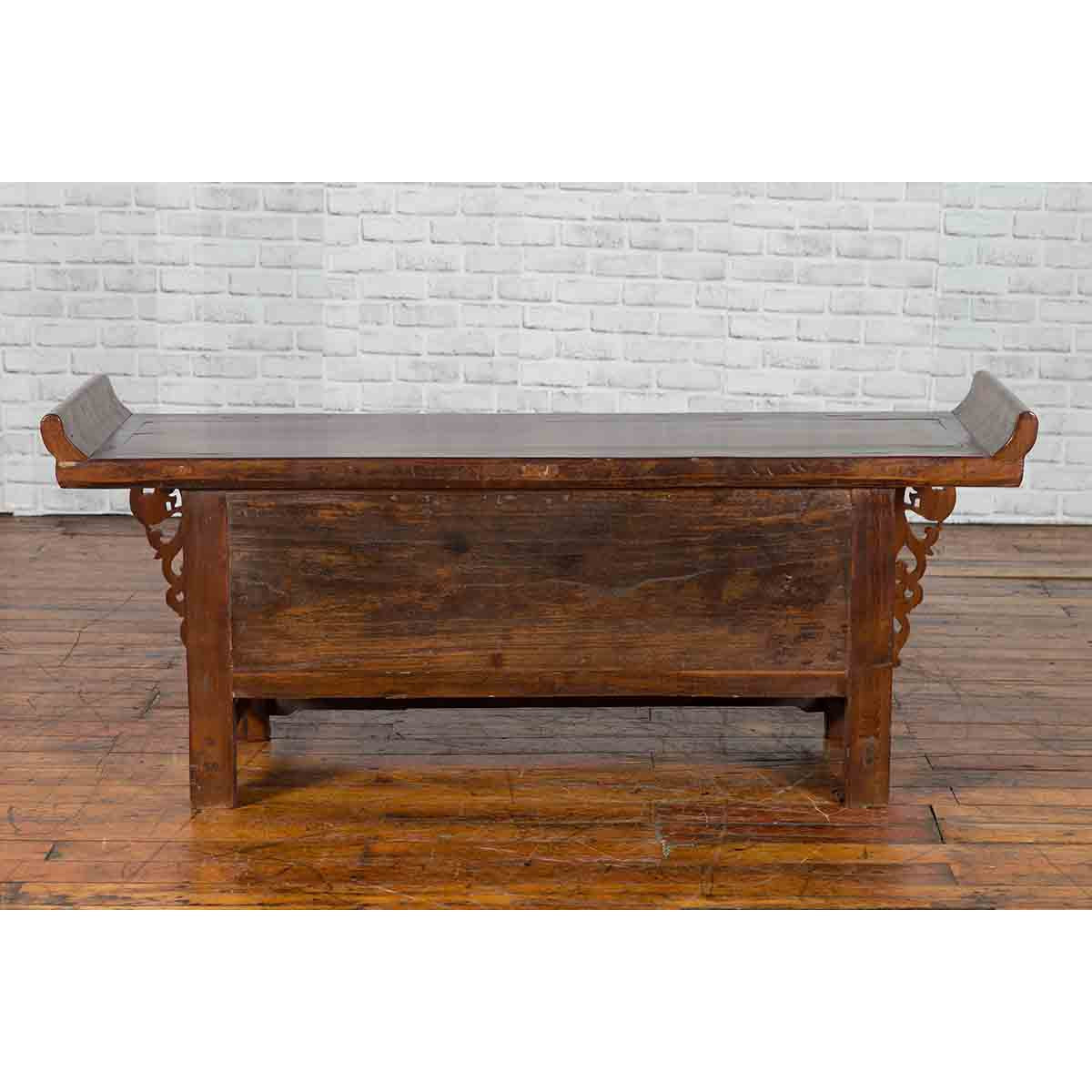 Chinese Elm Three-Drawer Kang Cabinet with Everted Flanges and Carved Spandrels-14. Asian & Chinese Furniture, Art, Antiques, Vintage Home Décor for sale at FEA Home