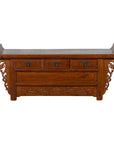 Chinese Elm Three-Drawer Kang Cabinet with Everted Flanges and Carved Spandrels-1. Asian & Chinese Furniture, Art, Antiques, Vintage Home Décor for sale at FEA Home