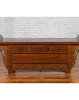 Chinese Elm Three-Drawer Kang Cabinet with Everted Flanges and Carved Spandrels-2. Asian & Chinese Furniture, Art, Antiques, Vintage Home Décor for sale at FEA Home