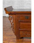 Chinese Elm Three-Drawer Kang Cabinet with Everted Flanges and Carved Spandrels-7. Asian & Chinese Furniture, Art, Antiques, Vintage Home Décor for sale at FEA Home
