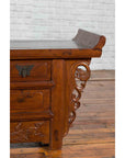 Chinese Elm Three-Drawer Kang Cabinet with Everted Flanges and Carved Spandrels-8. Asian & Chinese Furniture, Art, Antiques, Vintage Home Décor for sale at FEA Home