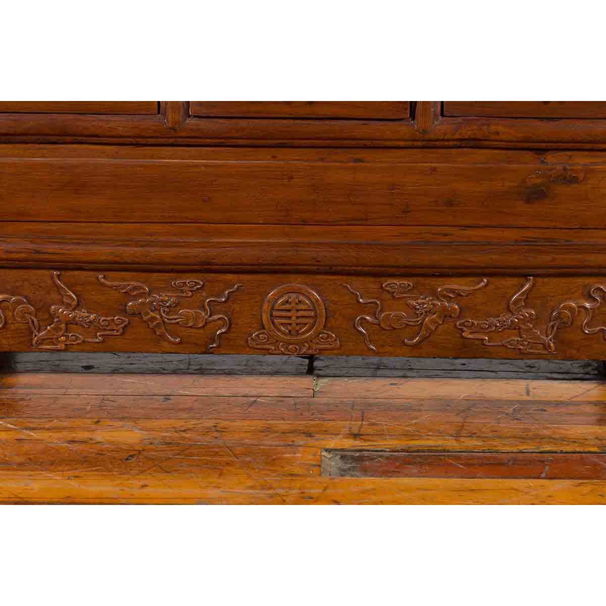 Chinese Elm Three-Drawer Kang Cabinet with Everted Flanges and Carved Spandrels-10. Asian & Chinese Furniture, Art, Antiques, Vintage Home Décor for sale at FEA Home