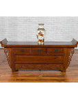 Chinese Elm Three-Drawer Kang Cabinet with Everted Flanges and Carved Spandrels-4. Asian & Chinese Furniture, Art, Antiques, Vintage Home Décor for sale at FEA Home