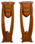 Large Pair of Javanese Art Deco Style Teak Wood Plant Stands with Brass Braces-1. Asian & Chinese Furniture, Art, Antiques, Vintage Home Décor for sale at FEA Home