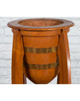 Large Pair of Javanese Art Deco Style Teak Wood Plant Stands with Brass Braces-10. Asian & Chinese Furniture, Art, Antiques, Vintage Home Décor for sale at FEA Home