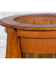 Large Pair of Javanese Art Deco Style Teak Wood Plant Stands with Brass Braces-12. Asian & Chinese Furniture, Art, Antiques, Vintage Home Décor for sale at FEA Home