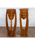 Large Pair of Javanese Art Deco Style Teak Wood Plant Stands with Brass Braces-13. Asian & Chinese Furniture, Art, Antiques, Vintage Home Décor for sale at FEA Home