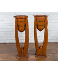 Large Pair of Javanese Art Deco Style Teak Wood Plant Stands with Brass Braces-14. Asian & Chinese Furniture, Art, Antiques, Vintage Home Décor for sale at FEA Home