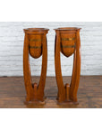 Large Pair of Javanese Art Deco Style Teak Wood Plant Stands with Brass Braces-16. Asian & Chinese Furniture, Art, Antiques, Vintage Home Décor for sale at FEA Home