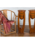Large Pair of Javanese Art Deco Style Teak Wood Plant Stands with Brass Braces-3. Asian & Chinese Furniture, Art, Antiques, Vintage Home Décor for sale at FEA Home
