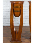 Large Pair of Javanese Art Deco Style Teak Wood Plant Stands with Brass Braces-6. Asian & Chinese Furniture, Art, Antiques, Vintage Home Décor for sale at FEA Home