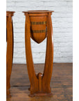 Large Pair of Javanese Art Deco Style Teak Wood Plant Stands with Brass Braces-7. Asian & Chinese Furniture, Art, Antiques, Vintage Home Décor for sale at FEA Home