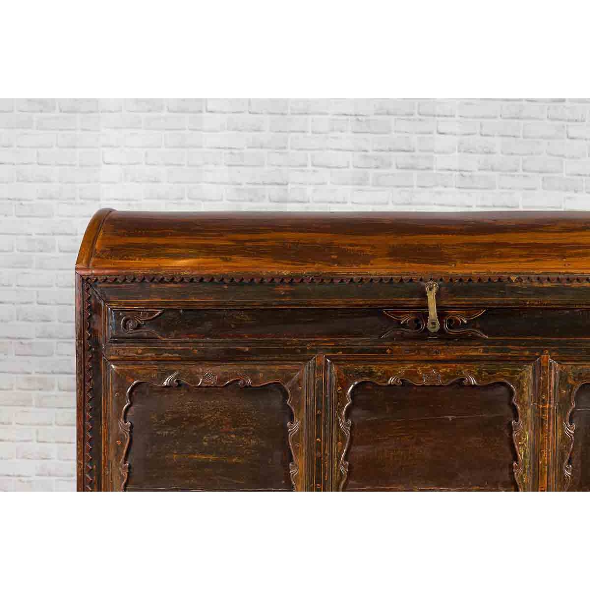 Chinese Antique Large Dowry Chest with Arching Lid, Carved Panels and Drawers-6. Asian & Chinese Furniture, Art, Antiques, Vintage Home Décor for sale at FEA Home