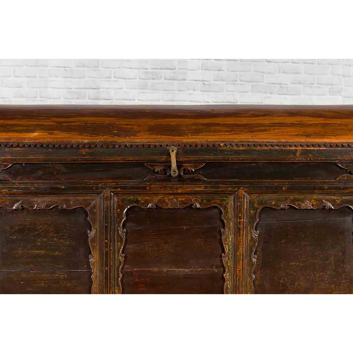 Chinese Antique Large Dowry Chest with Arching Lid, Carved Panels and Drawers-7. Asian & Chinese Furniture, Art, Antiques, Vintage Home Décor for sale at FEA Home